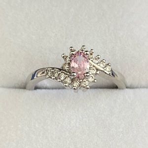 925 Sterling Silver Pink Ice Solitaire Ring Sz 9